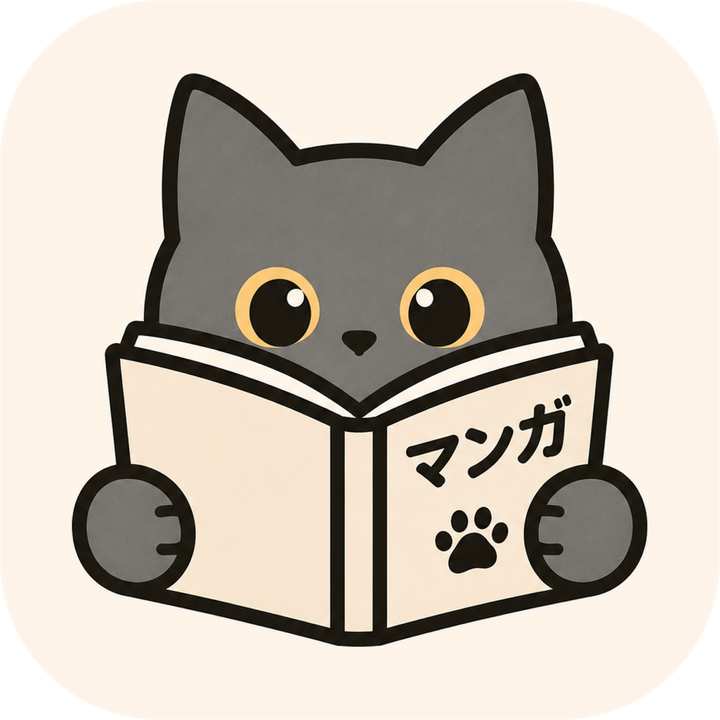A grey cat reading a manga book